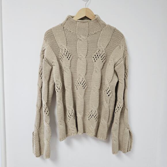 Zara Sweater Pullover Small Womens Chinky Open Knit Split Cuff Cable Knit Boho - Picture 1 of 11
